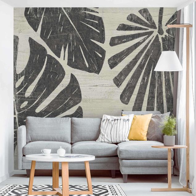 Tapet grå Palm Leaves Light Grey Backdrop