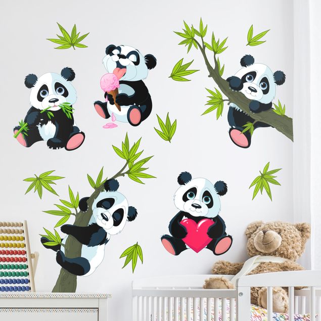 Wallstickers jungle Panda bear set heart