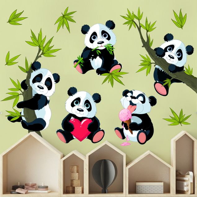 Wallstickers pandaer Panda bear set heart