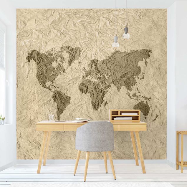 køkken dekorationer Paper World Map Beige Brown
