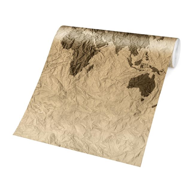 Tapet Paper World Map Beige Brown