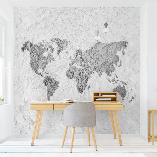 Moderne tapet Paper World Map White Grey