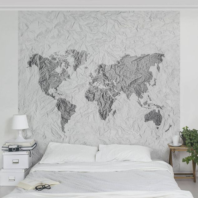Tapet verdenskort Paper World Map White Grey