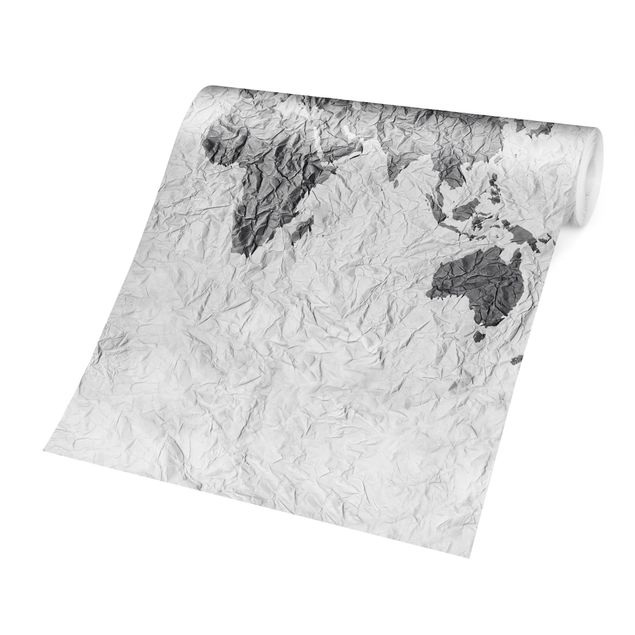 Tapet Paper World Map White Grey