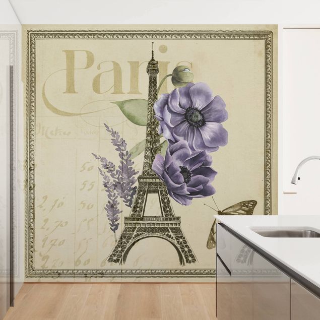 Fototapet blomster Paris Collage Eiffel Tower