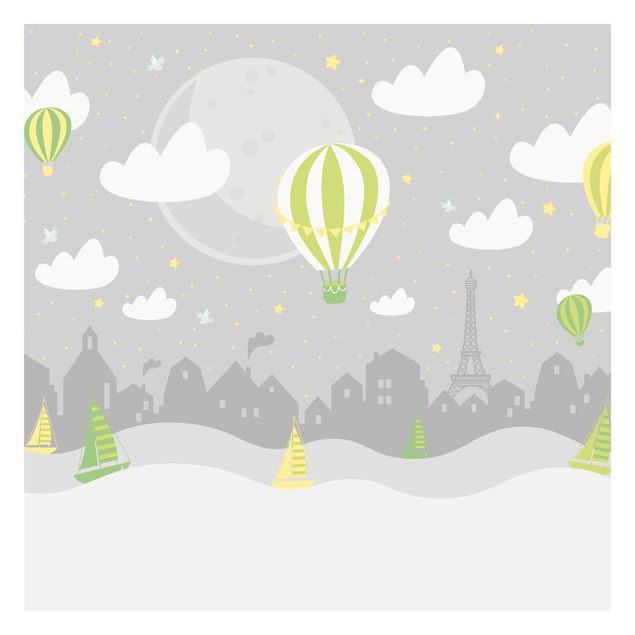 Tapet Paris With Stars And Hot Air Balloon In Grey