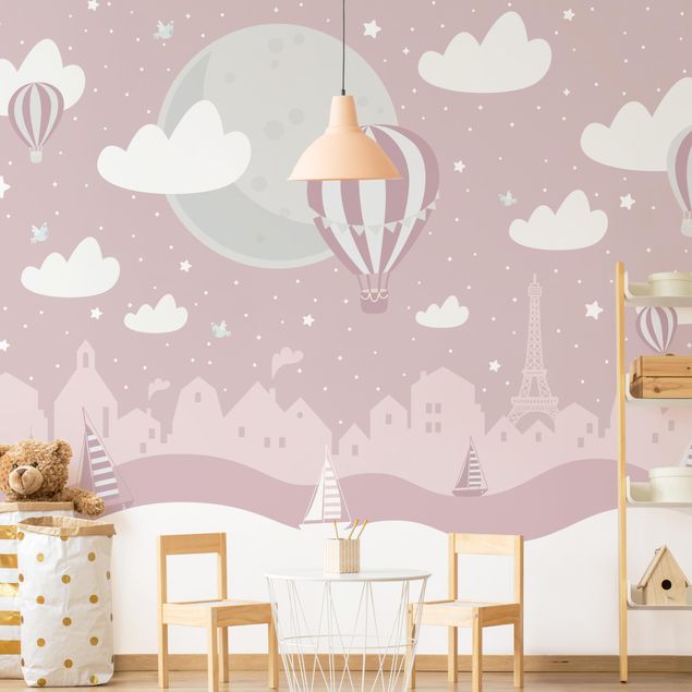Børneværelse deco Paris With Stars And Hot Air Balloon In Pink