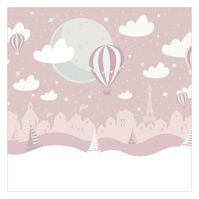 Tapet Paris With Stars And Hot Air Balloon In Pink
