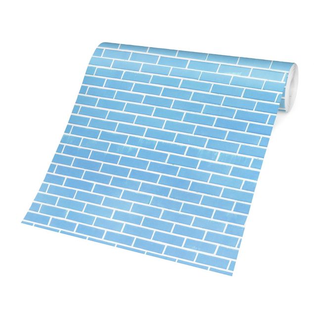 Tapet med sten Pastel Blue Brick Wall