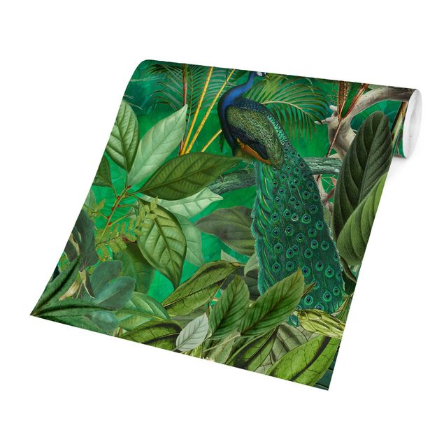 Fototapet landskaber Peacocks In The Jungle
