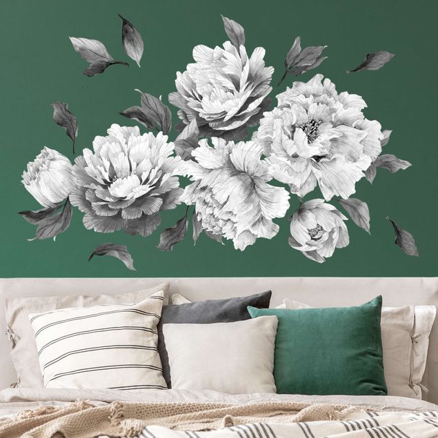 Wallstickers blomster Peonies set - black and white dark