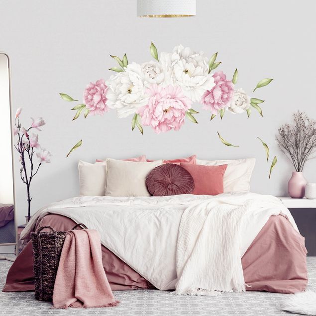 Wallstickers blomster Peonies set rosé white