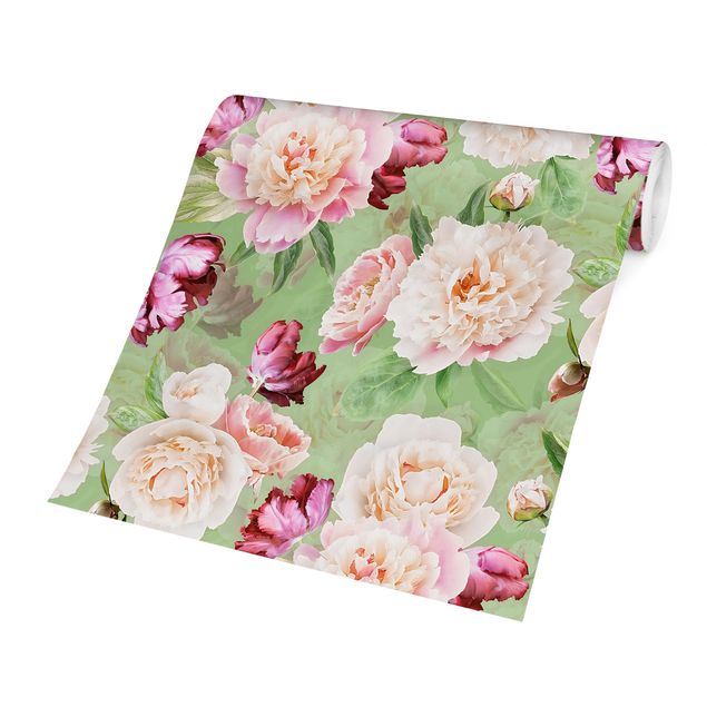 Moderne tapet Peonies On Mint Green