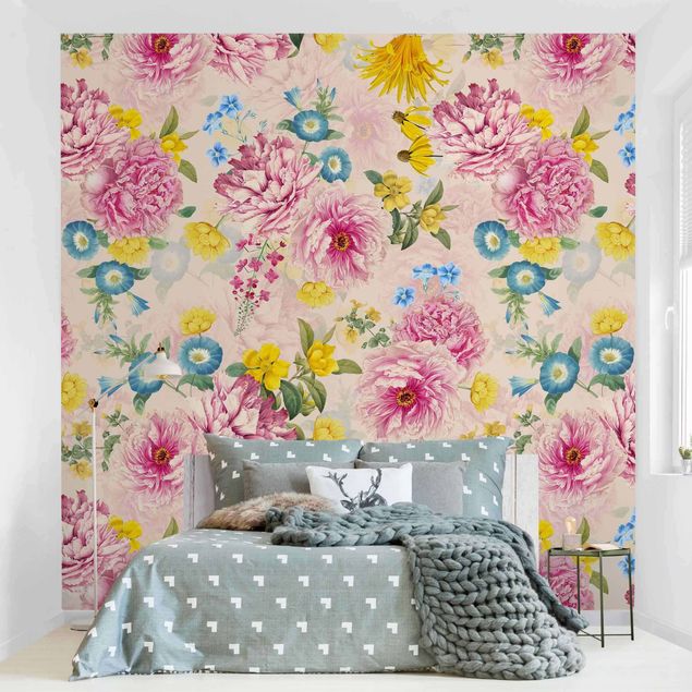 Blomster tapet Peony Pattern With Yellow