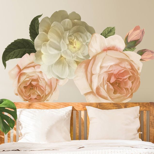 Wallstickers blomster Peach-colored rose bouquet