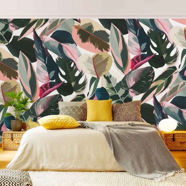 Tapet blomster Pink Tropical Pattern XXL