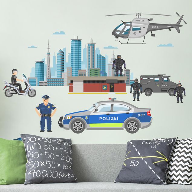 Wallstickers politi Police and police cars set