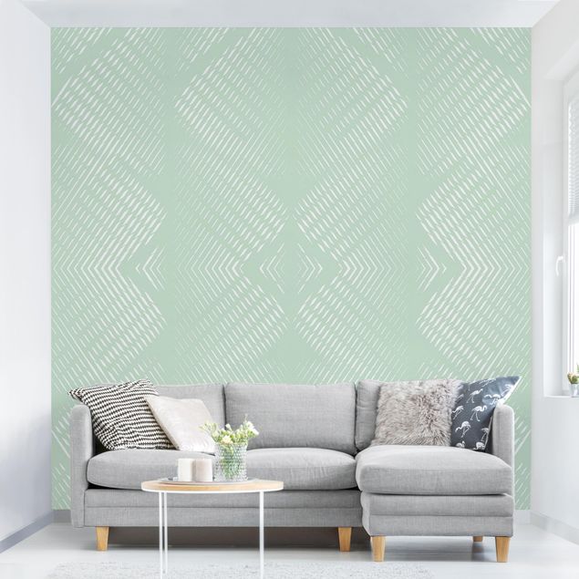 Geometrisk tapet Rhombic Pattern With Stripes In Mint Colour