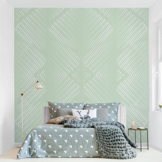 Mønstret tapeter Rhombic Pattern With Stripes In Mint Colour