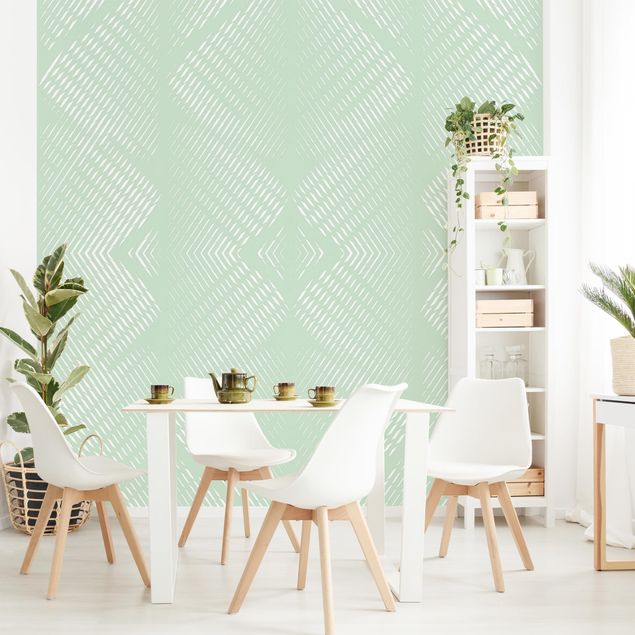 Moderne tapet Rhombic Pattern With Stripes In Mint Colour