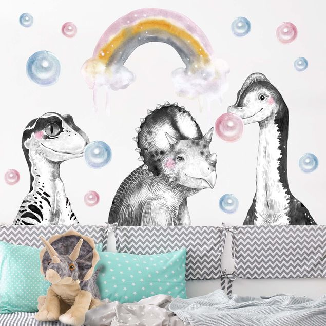 Wallstickers dinosaurier Rainbow Dino Set