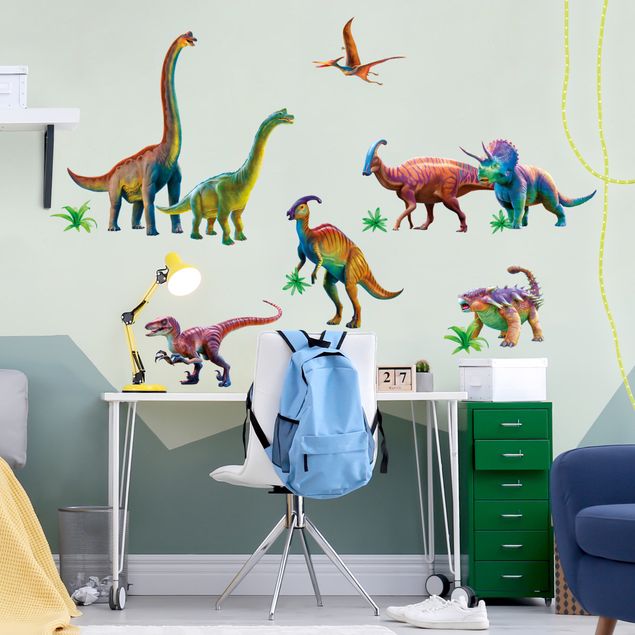 Wallstickers dyr Rainbow dinosaur set