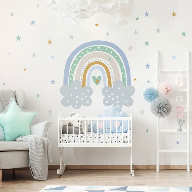 Wallstickers kære Rainbow with clouds blue turquoise