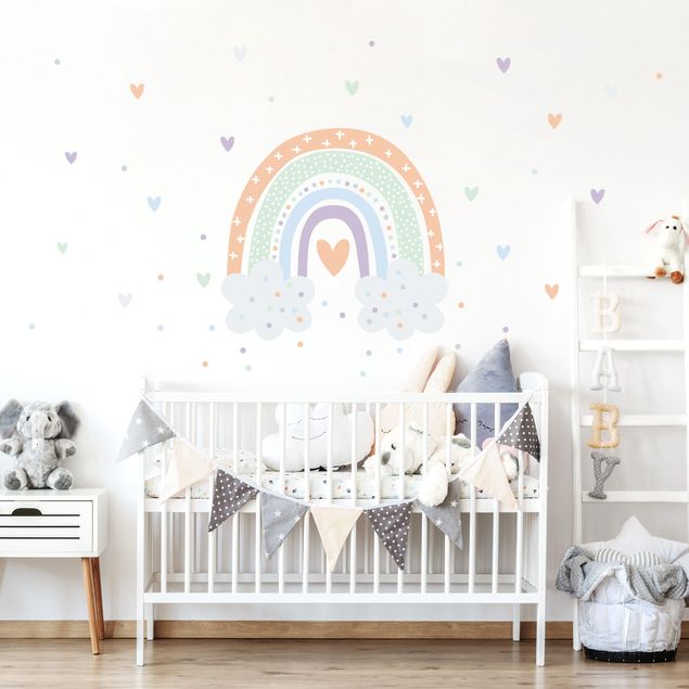 Wallstickers kære Rainbow with clouds pastel