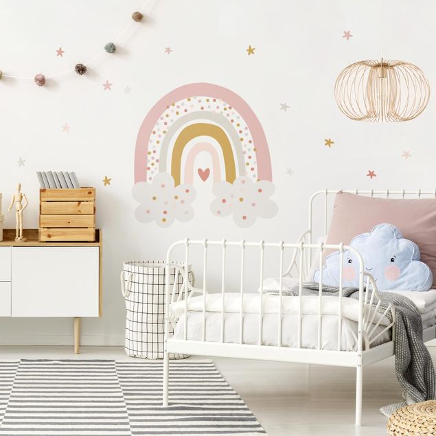 Wallstickers kære Rainbow with clouds pink
