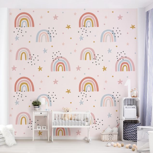Fototapet bjerge Rainbow World With Stars And Dots