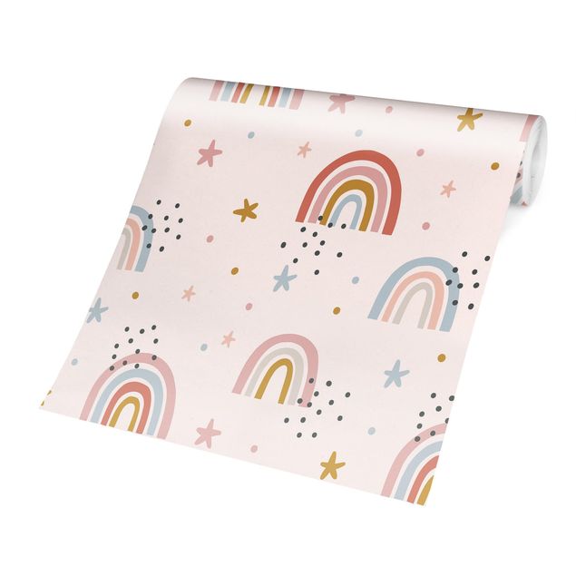 Moderne tapet Rainbow World With Stars And Dots