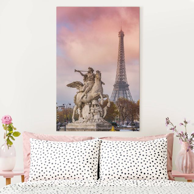 Billeder Paris Statue Of Horseman In Front Of Eiffel Tower