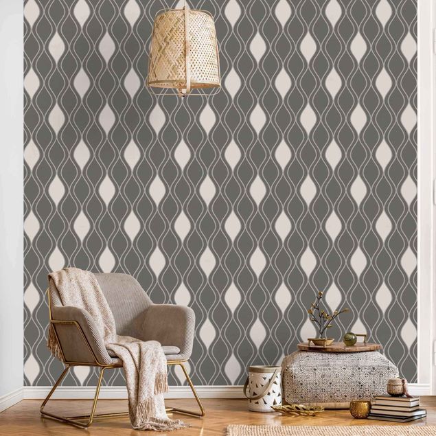 Moderne tapet Retro Pattern With Sparkling Drops In Anthracite