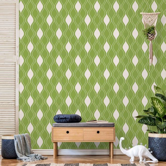 Moderne tapet Retro Pattern With Sparkling Drops In Light Green