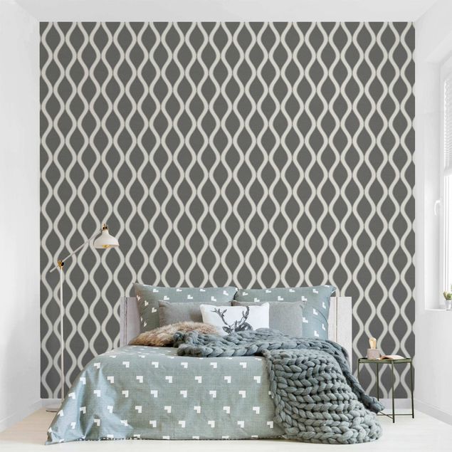 Geometrisk tapet Retro Pattern With Sparkling Waves In Anthracite