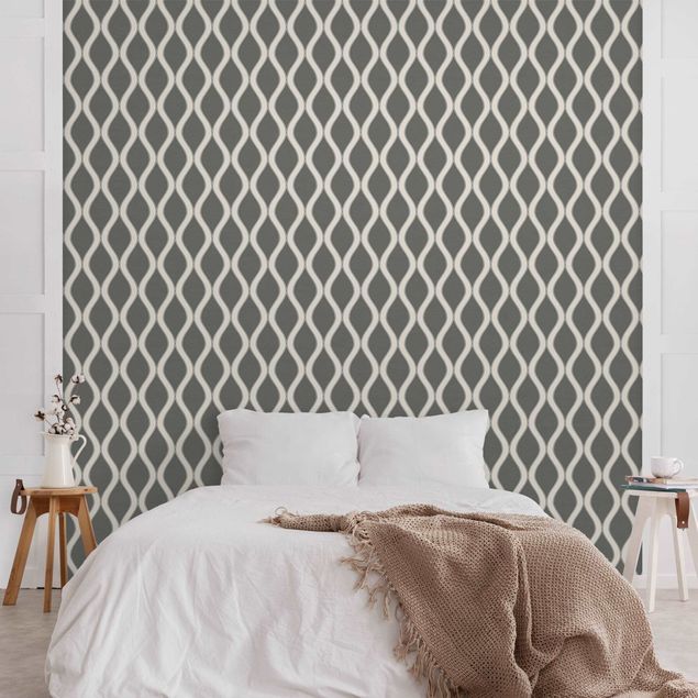 Moderne tapet Retro Pattern With Sparkling Waves In Anthracite