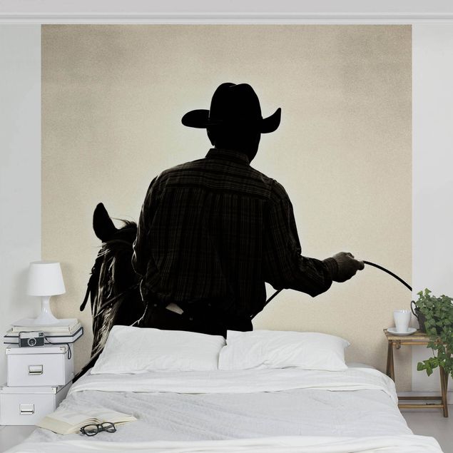 Fototapet sort og hvid Riding Cowboy