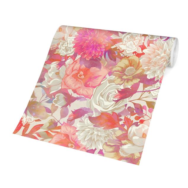 Moderne tapet Pink Blossom Dream With Roses