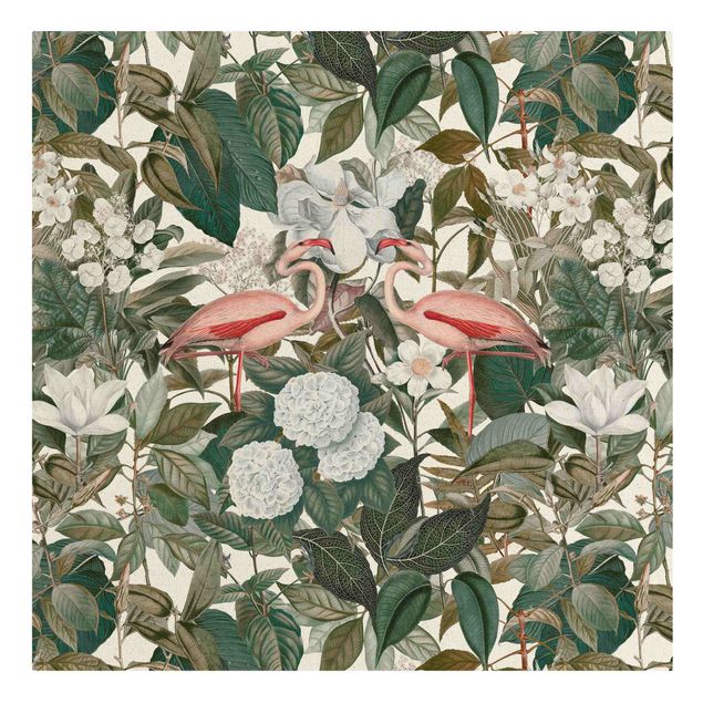 Billeder grøn Pink Flamingos With Leaves And White Flowers