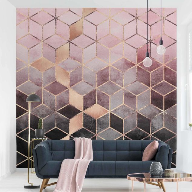 Geometrisk tapet Pink Grey Golden Geometry