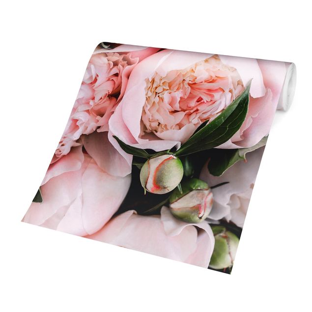 Tapet moderne Pink Peonies With Leaves