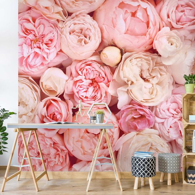 Blomster tapet Roses Rosé Coral Shabby