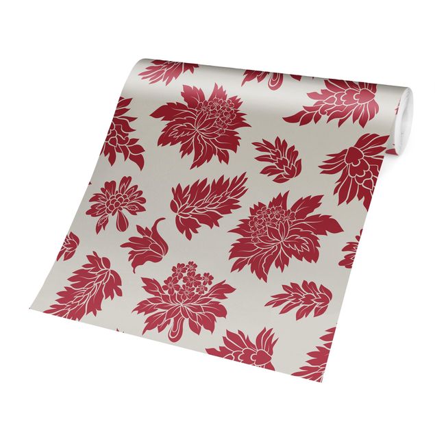 Tapet Red Baroque Floral Pattern