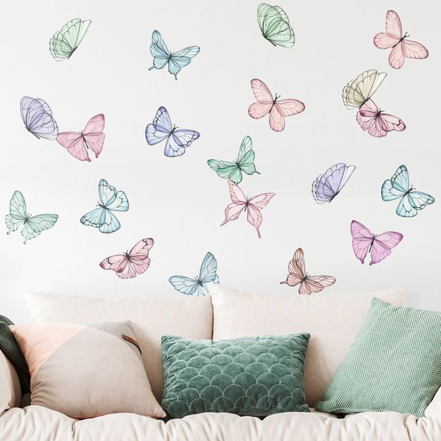 Wallstickers sommerfugle Butterflies watercolor pastel set
