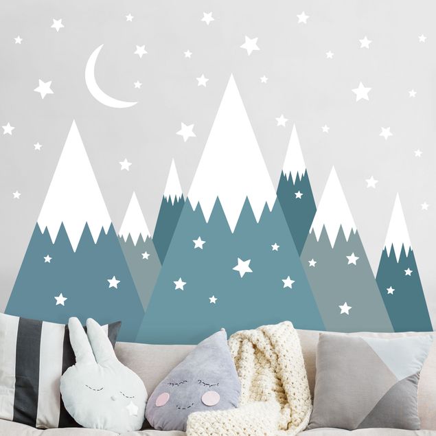 Wallstickers rummet Snow Covored Mountains Stars And Moon