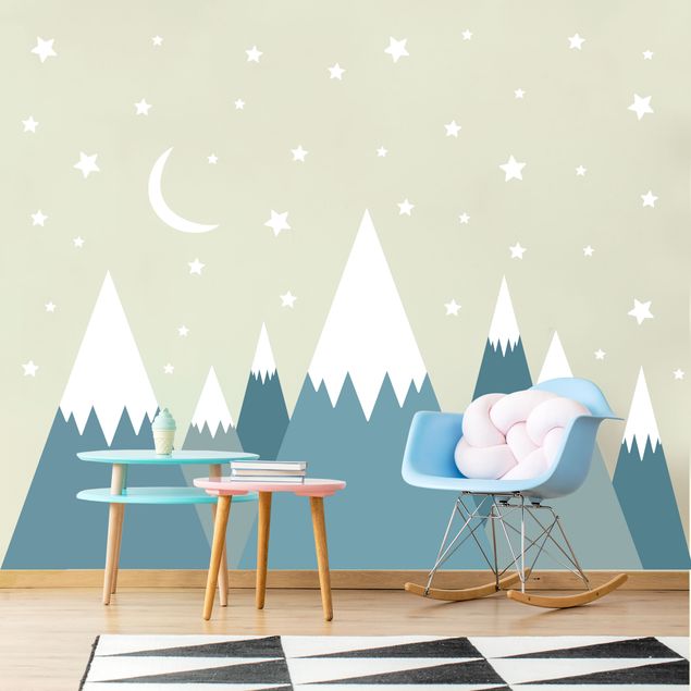 Wallstickers stjerner Snow Covored Mountains Stars And Moon