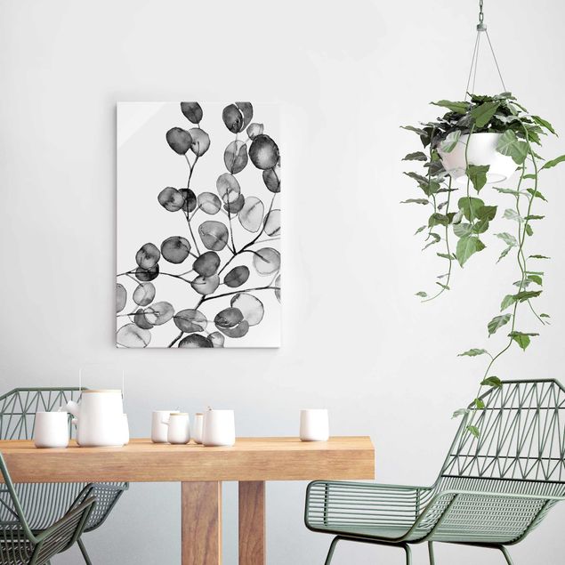 Glasbilleder blomster Black And White Eucalyptus Twig Watercolour