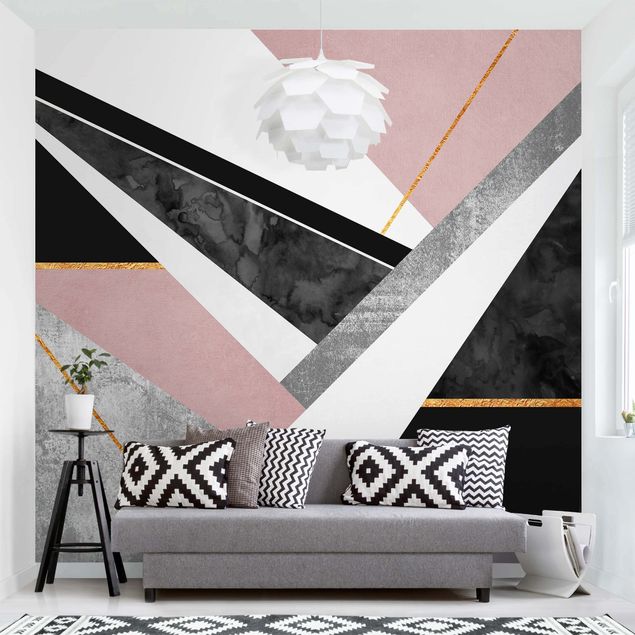 Tapet geometrisk Black And White Geometry With Gold