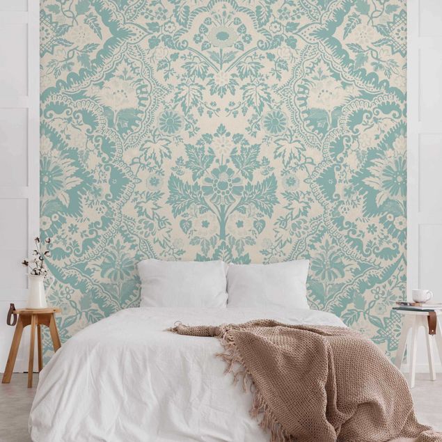 Mønstret tapeter Shabby Baroque Wallpaper In Azure