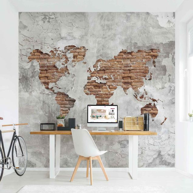Murstenstapet Shabby Concrete Brick World Map